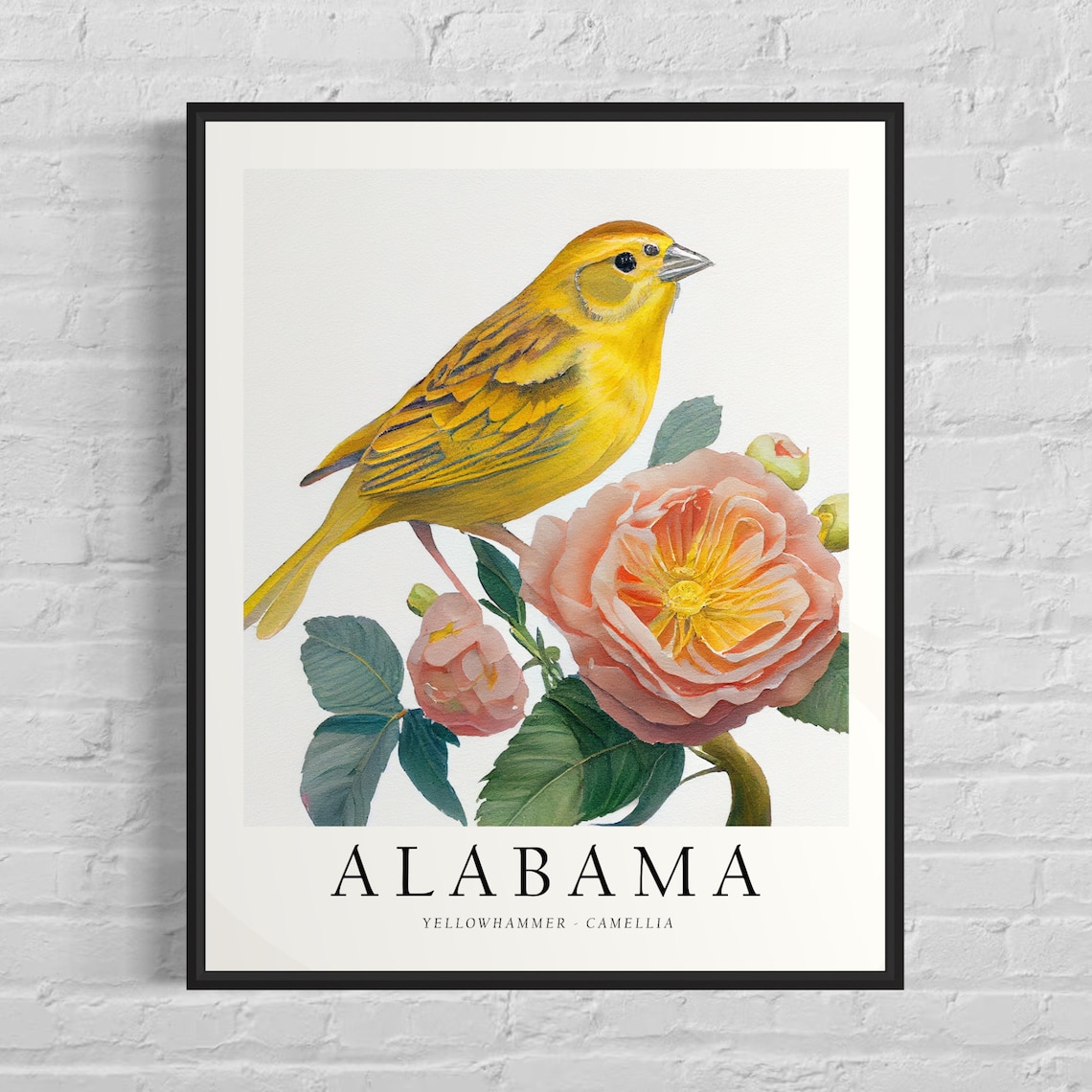 Alabama State Bird Art Print, State Flower Wall Art