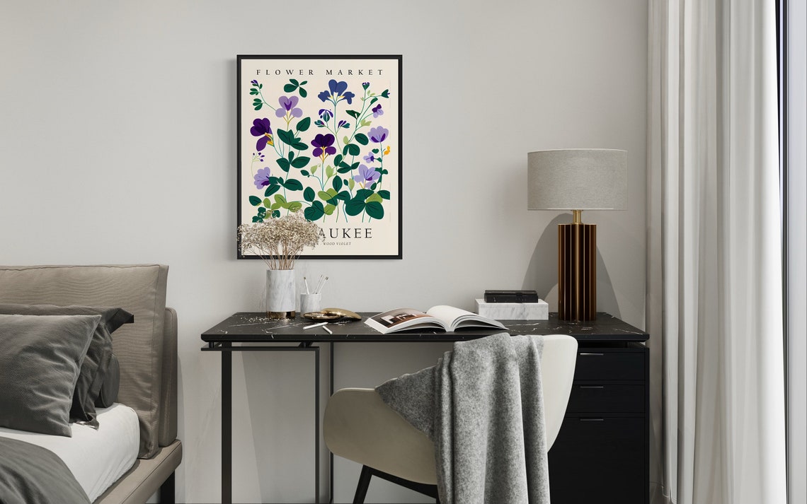 Milwaukee Wood Violet State Flower Market Botanical Art Poster - Image 3