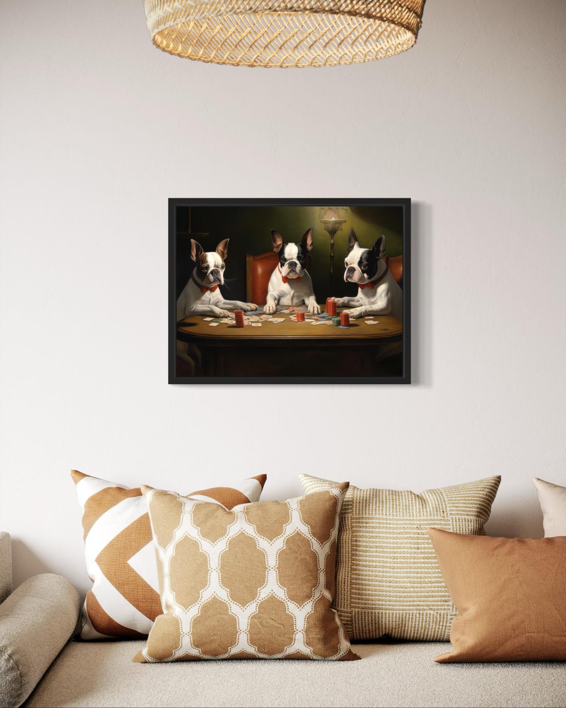 Three Boston Terrier Dogs Playing Poker Card Game Painting Poster - Image 2