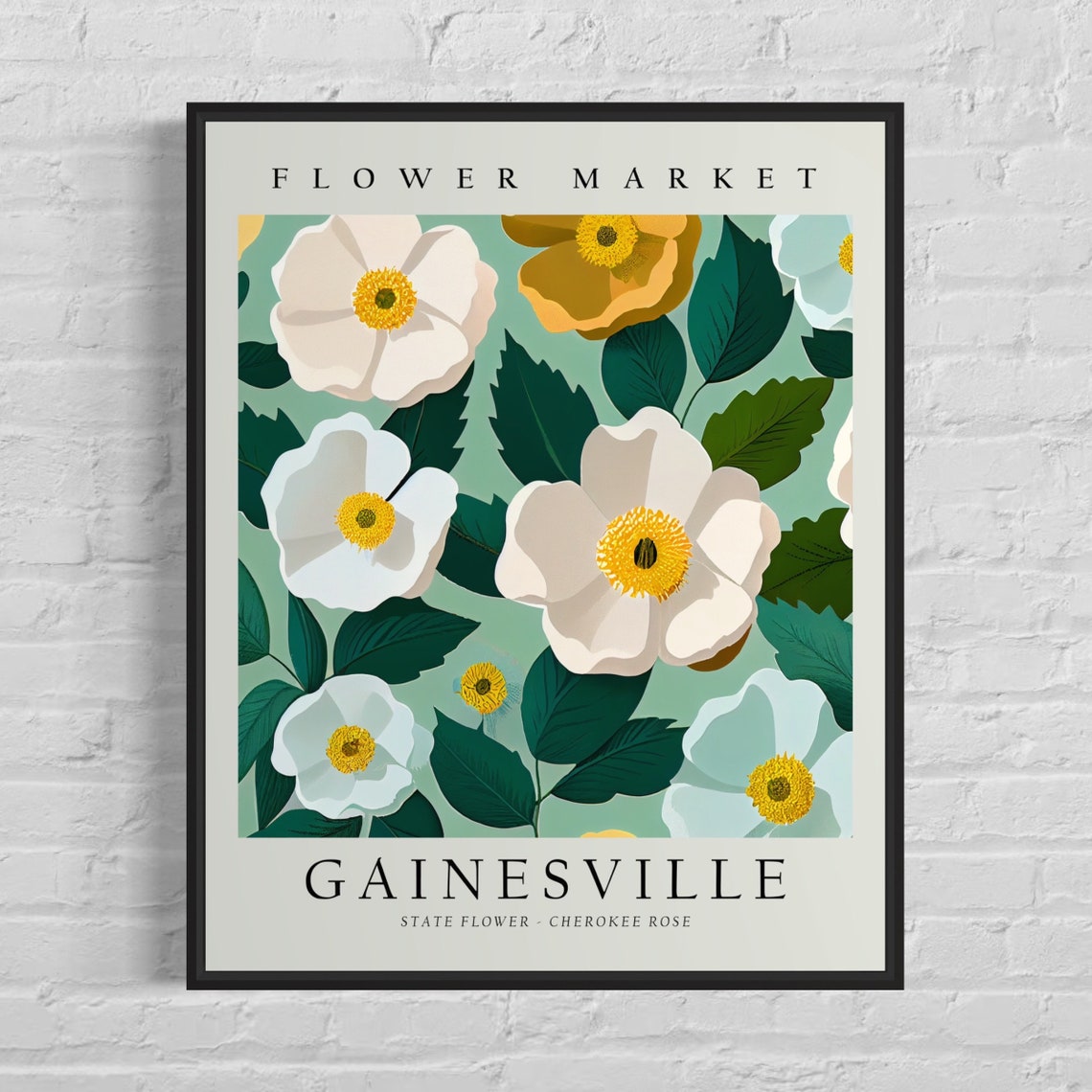 Gainesville Georgia Cherokee Rose Flower Market Botanical Art Poster