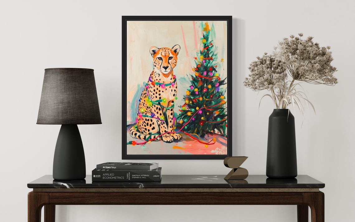 Cheetah Tangled In Christmas Lights Holiday Tree Poster Artwork - Image 3