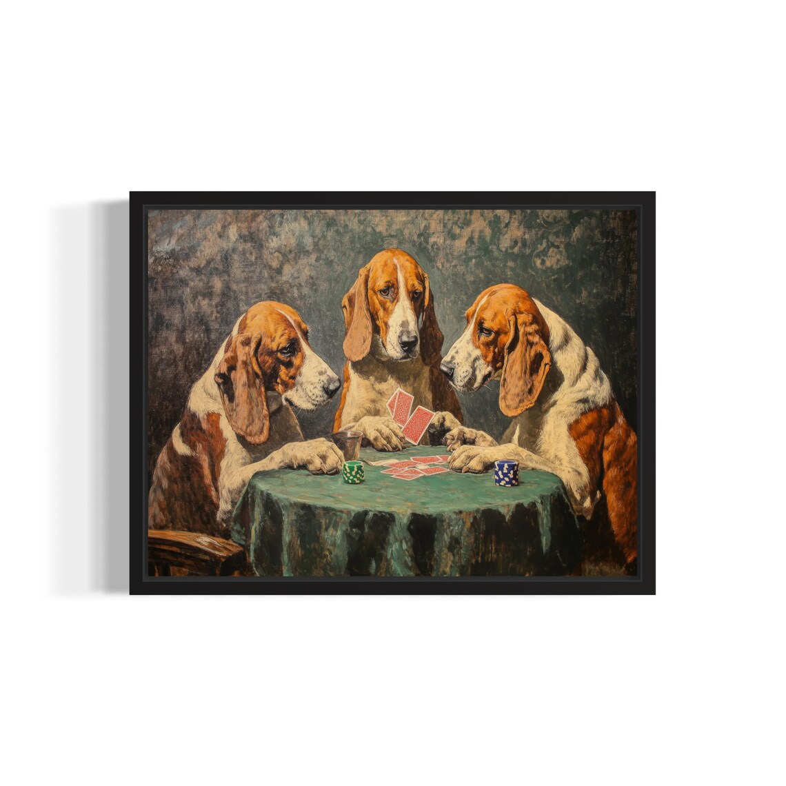 Three Bloodhound Dogs Playing Poker Card Game Painting Poster