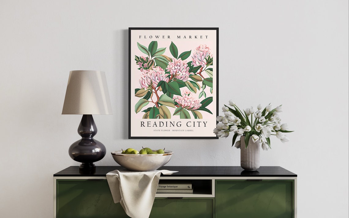 Reading City Pennsylvania Mountain Laurel Flower Market Poster - Image 3