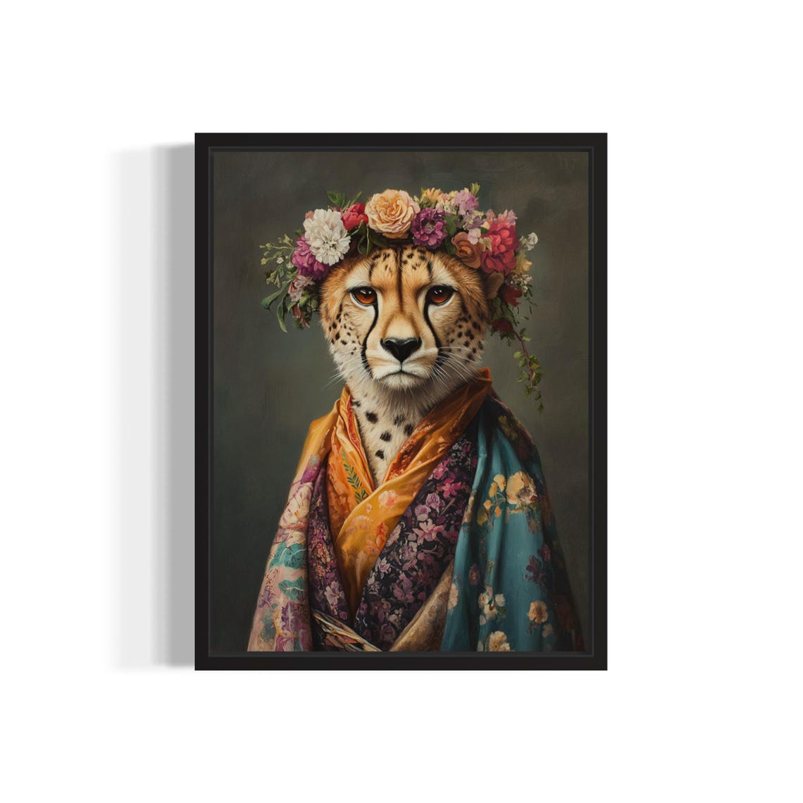 Cheetah Poster Art Print Animal Flowers In Kimono Wall Art Decor Painting Artwork