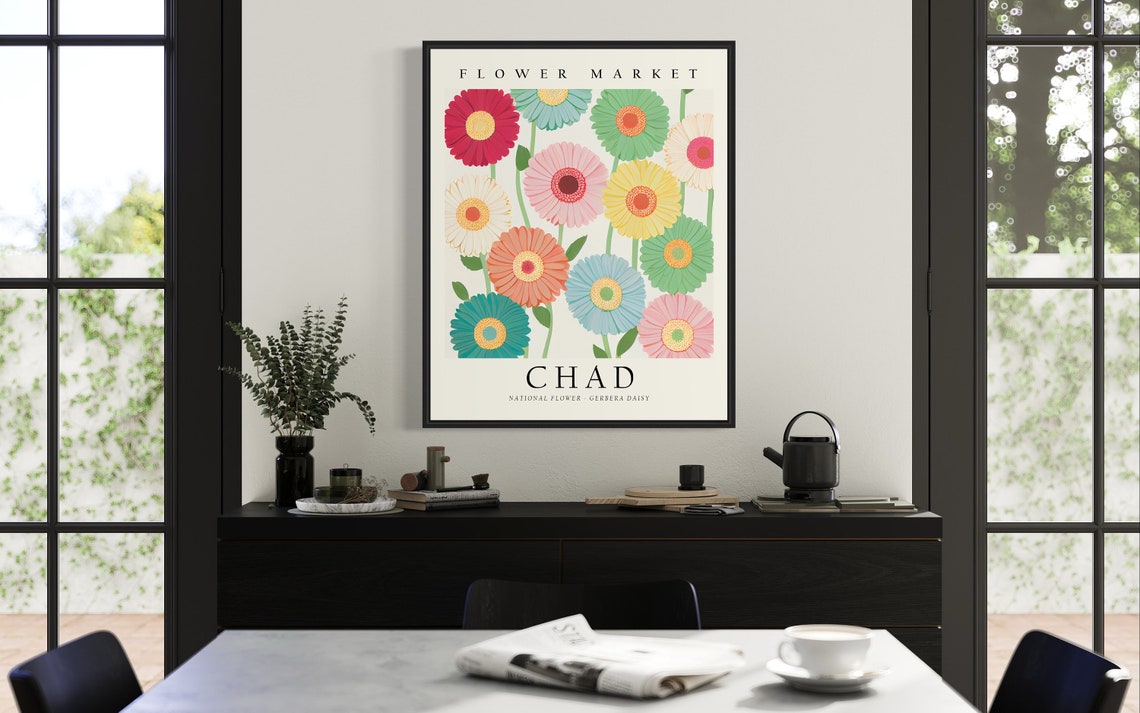 Chad Flower Market National Gerbera Daisy Floral Vintage Poster - Image 3