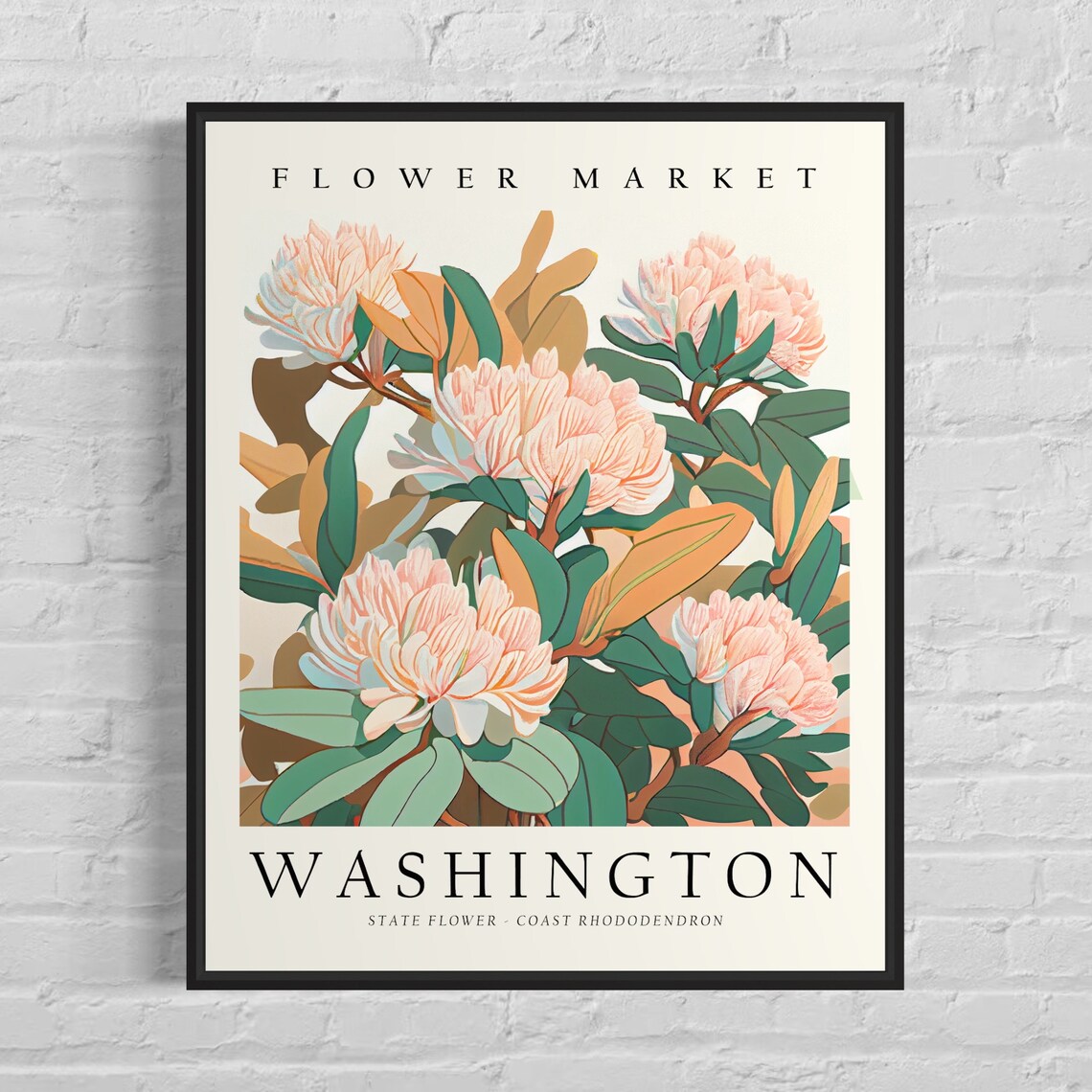 Washington State Flower Rhododendron, 1960s Art Print