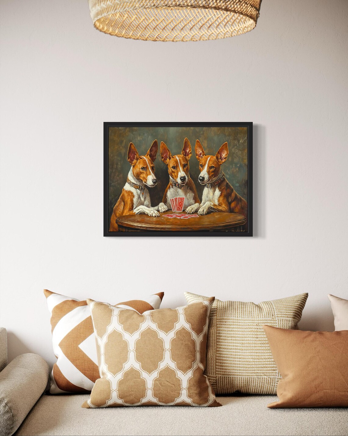 Three Basenji Dogs Playing Poker Card Game Oil Painting Poster - Image 2
