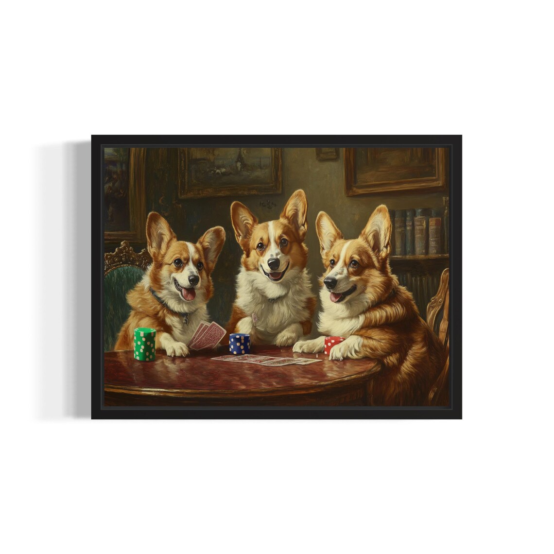 Corgi Playing Cards Humor Art Print, Dog Poker