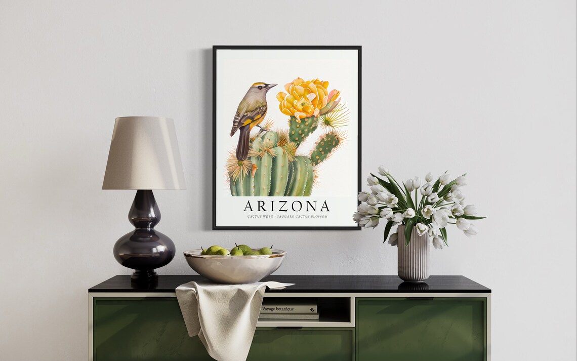 Arizona State Bird Art Print, State Flower - Image 2