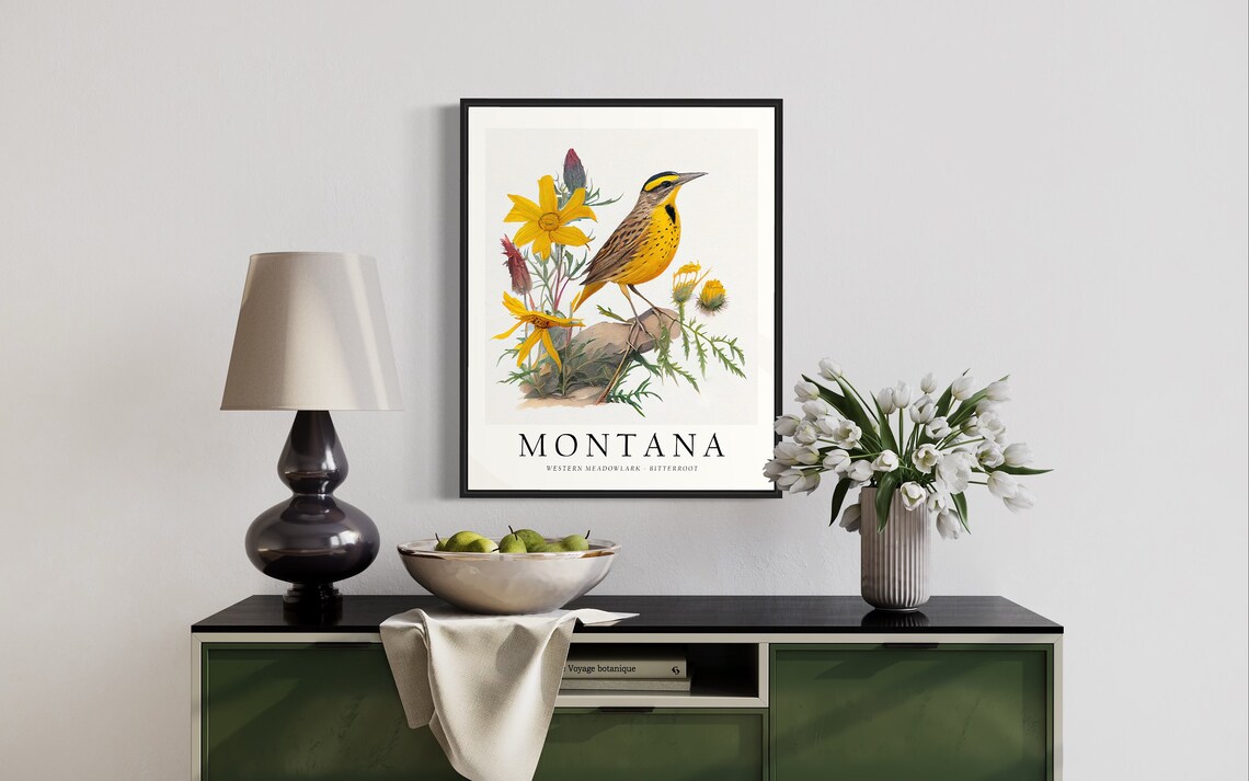 Montana State Bird Art Print, State Flower Decor - Image 2