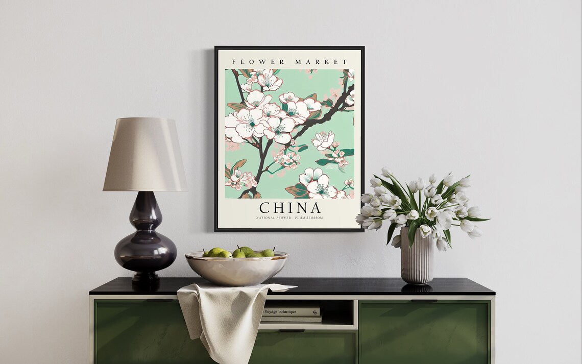 China Plum Blossom Flower Market Botanical Floral Garden Art Poster - Image 2