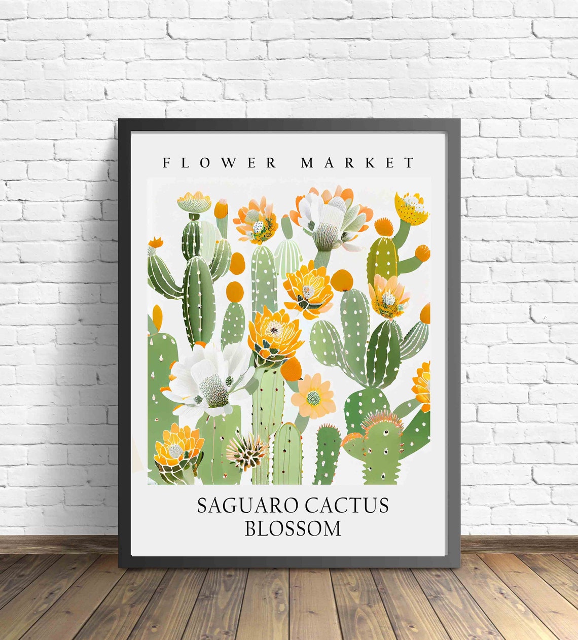 Saguaro Cactus Blossom Desert Botanical Flower Market Poster