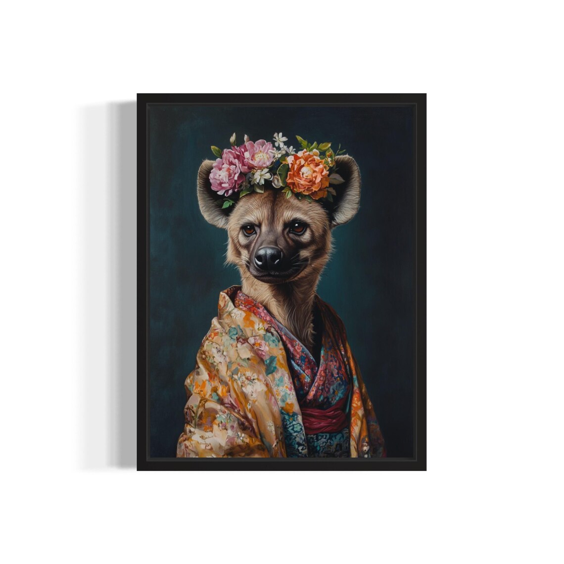 Hyena Poster Art Print, Animal Flowers Kimono Decor