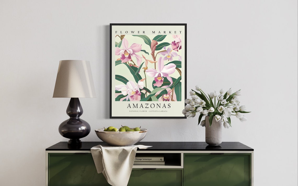 Amazonas Flower Market Cattleya Orchid Poster Pink Botanical Blooms - Image 2