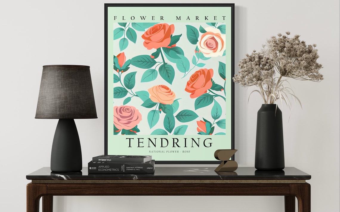Tendring Flower Market Blush Rose Botanical Pattern Wall Poster - Image 2