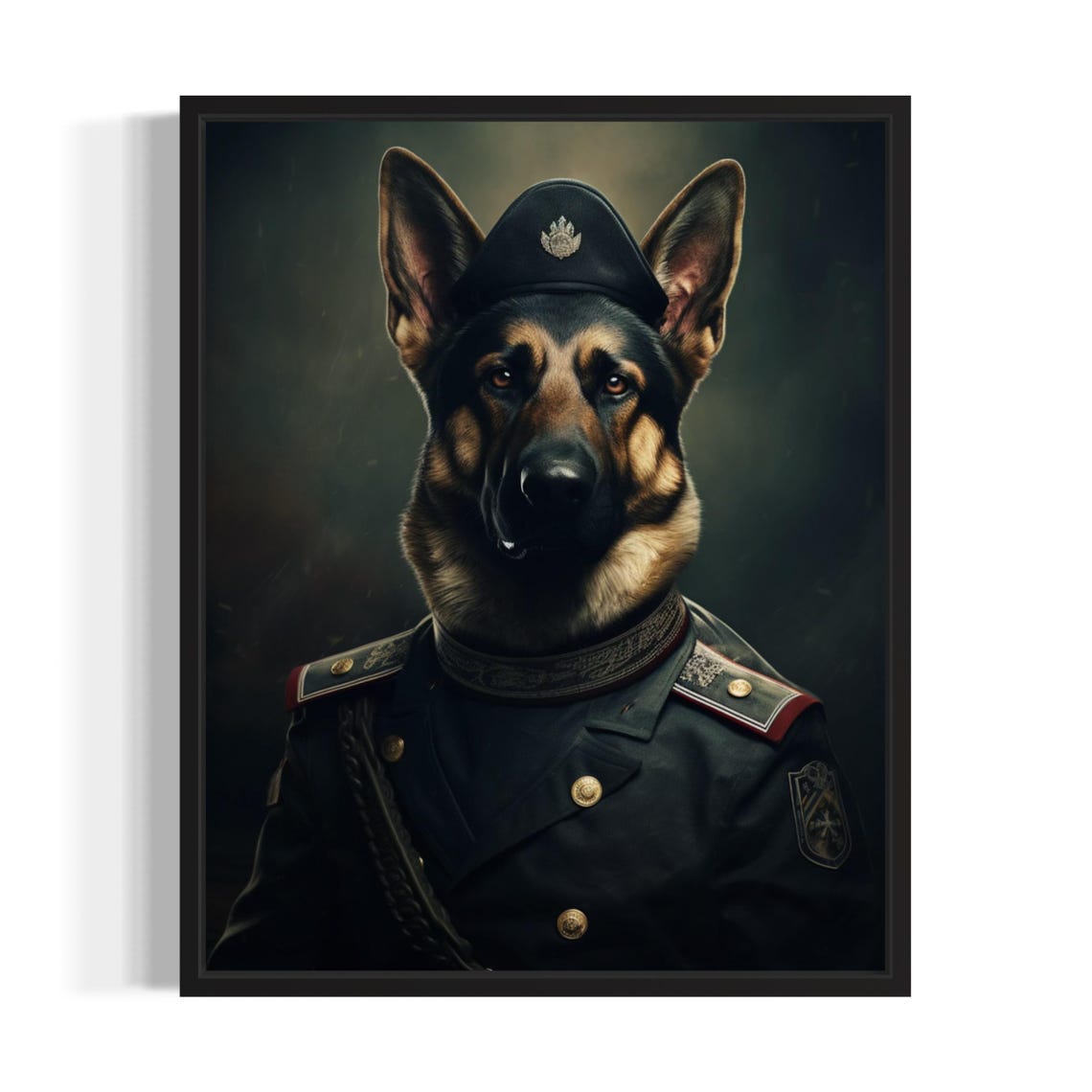 German Shepherd Wearing Military Cap Uniform Portrait Poster