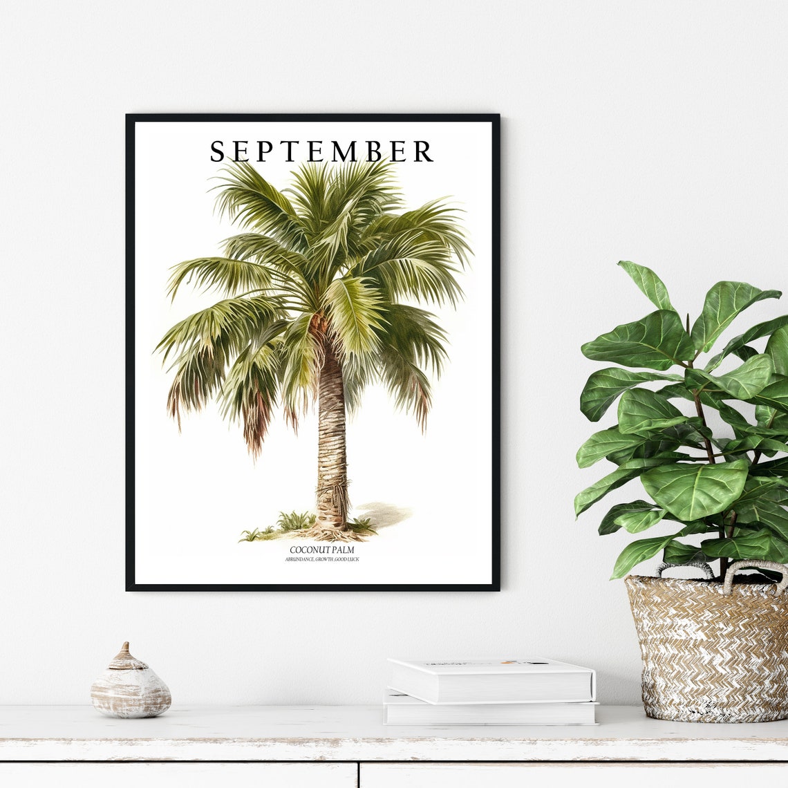 September Coconut Palm Watercolor Botanical Tree Illustration Poster - Image 3