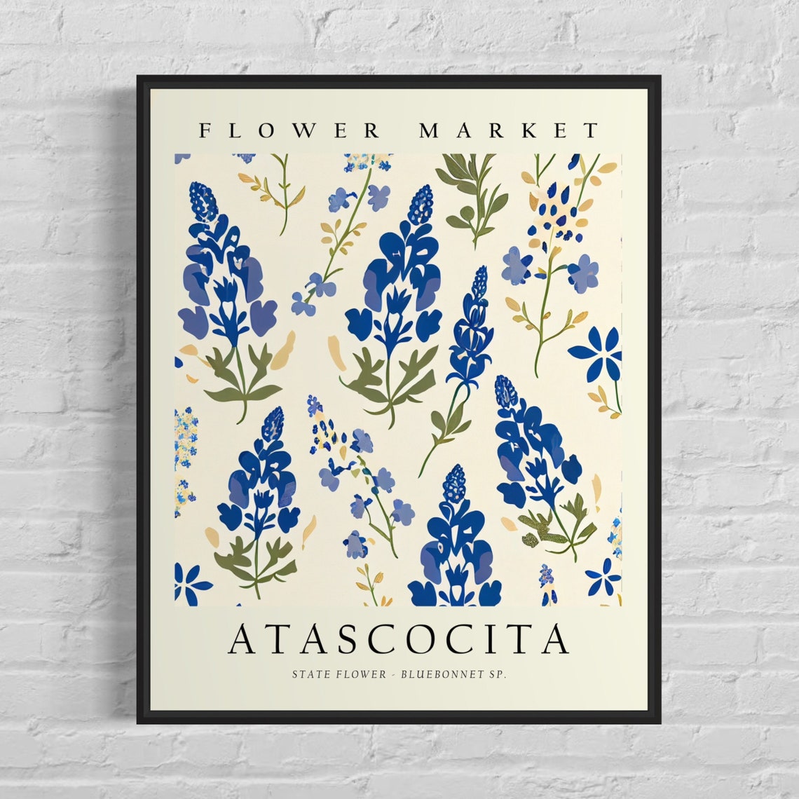 Atascocita Texas Bluebonnet Botanical Flower Market Wall Art