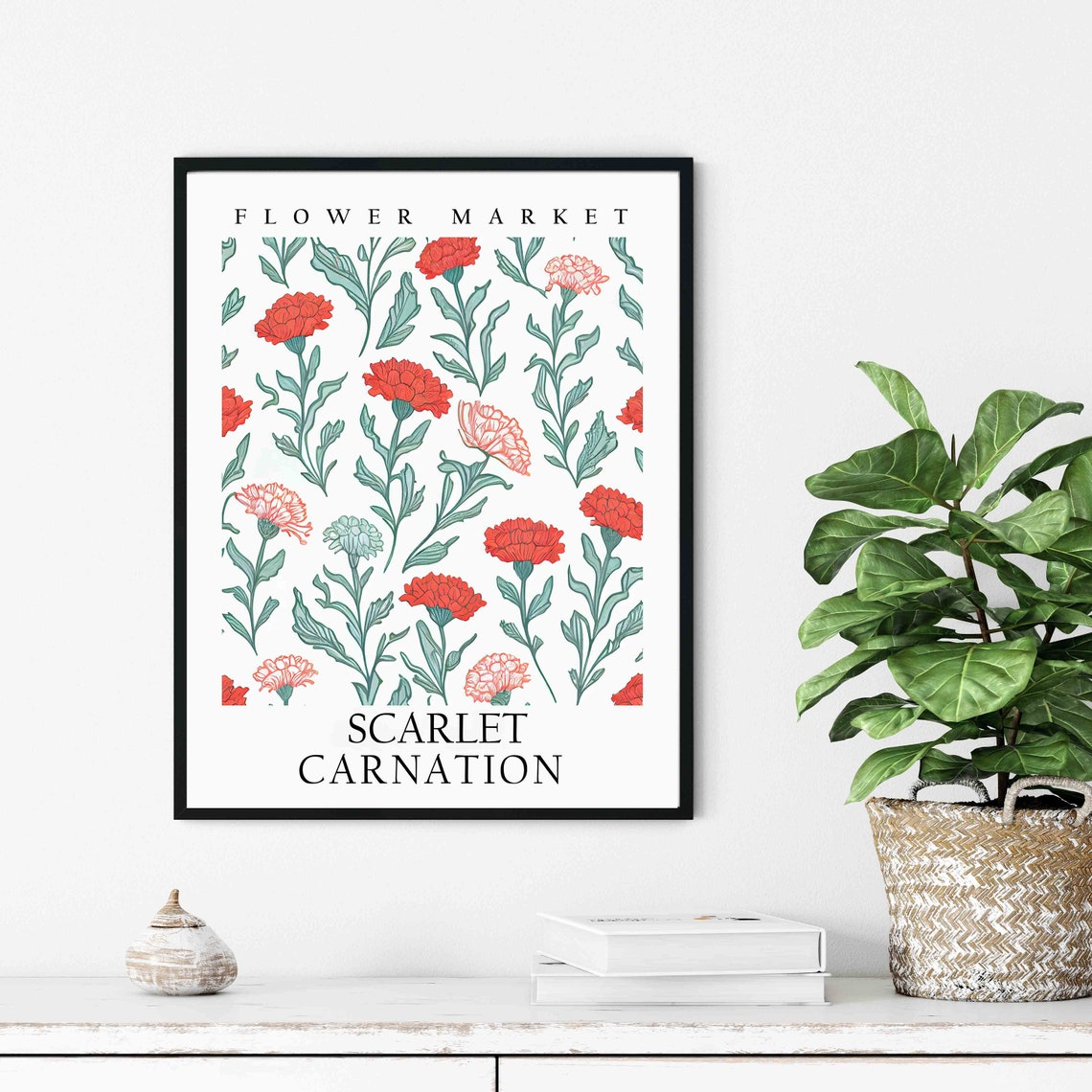 Scarlet Carnation Red Blush Botanical Flower Market Art Print - Image 2