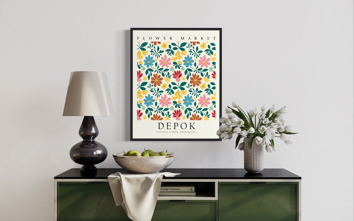 Depok Puspa Bangsa Flower Market Folk Botanical Decor Poster - Image 2