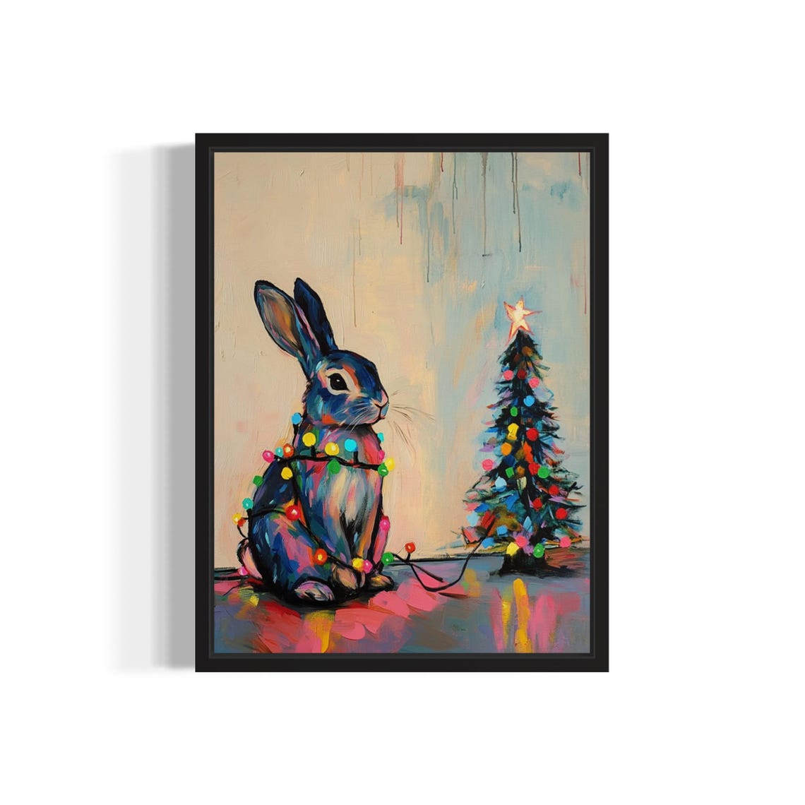Rabbit Tangled In Christmas Lights Holiday Tree Poster Artwork