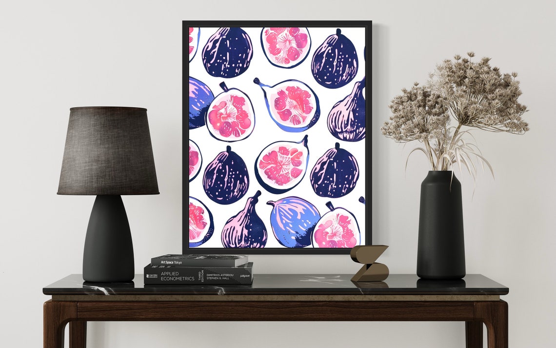 Fig Pattern Navy Pink Halved Fruit Bold Illustration Art Poster - Image 2