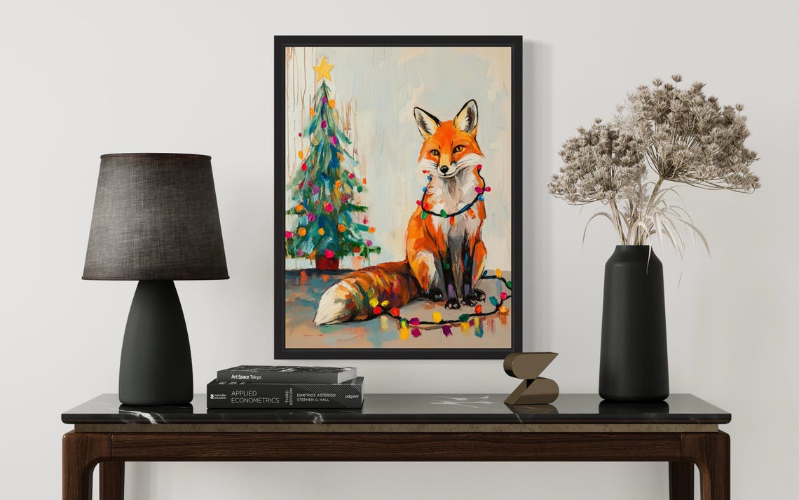 Red Fox Tangled In Christmas Lights Holiday Tree Poster Artwork - Image 2