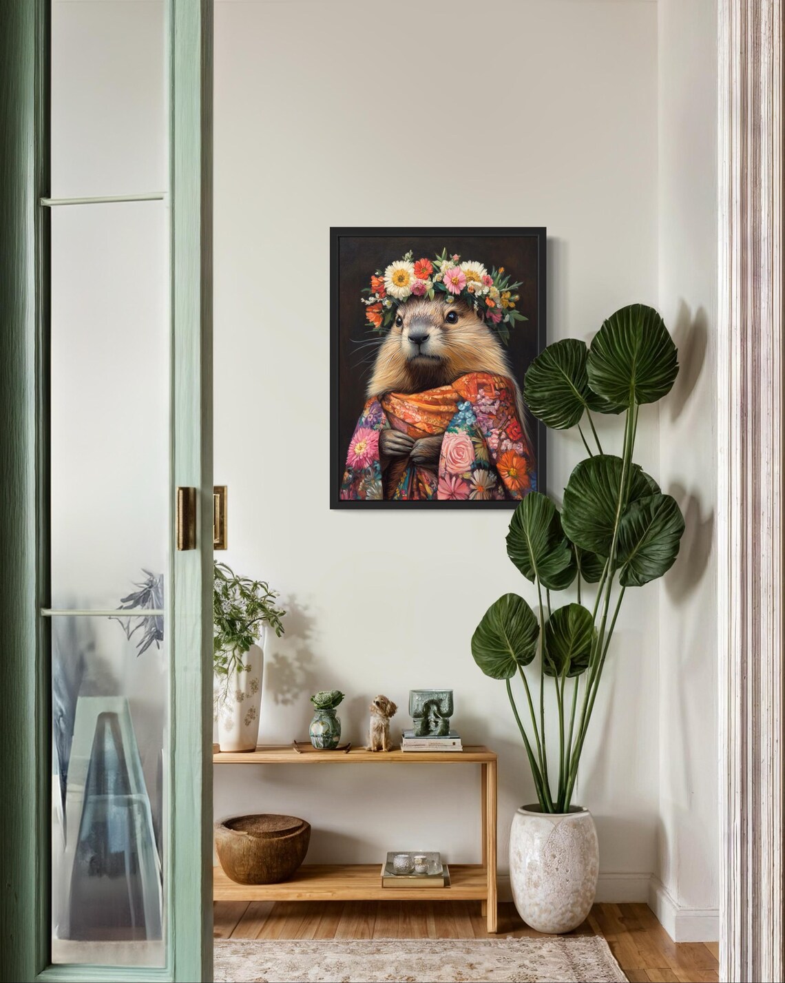 Marmot Poster Art Print, Animal Flowers in Kimono - Image 2