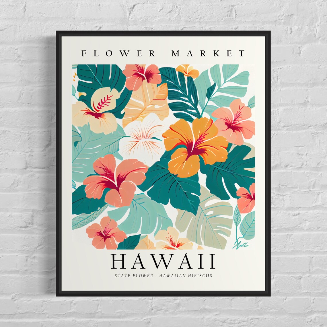 Hawaii State Flower Hibiscus 1960s Travel Poster
