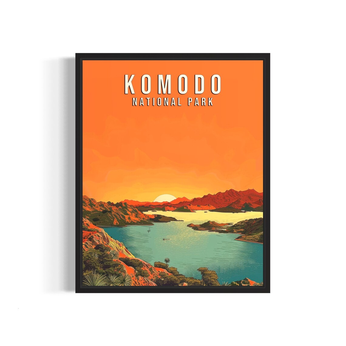 Komodo National Park Island Sunset Vintage Art Vintage Poster