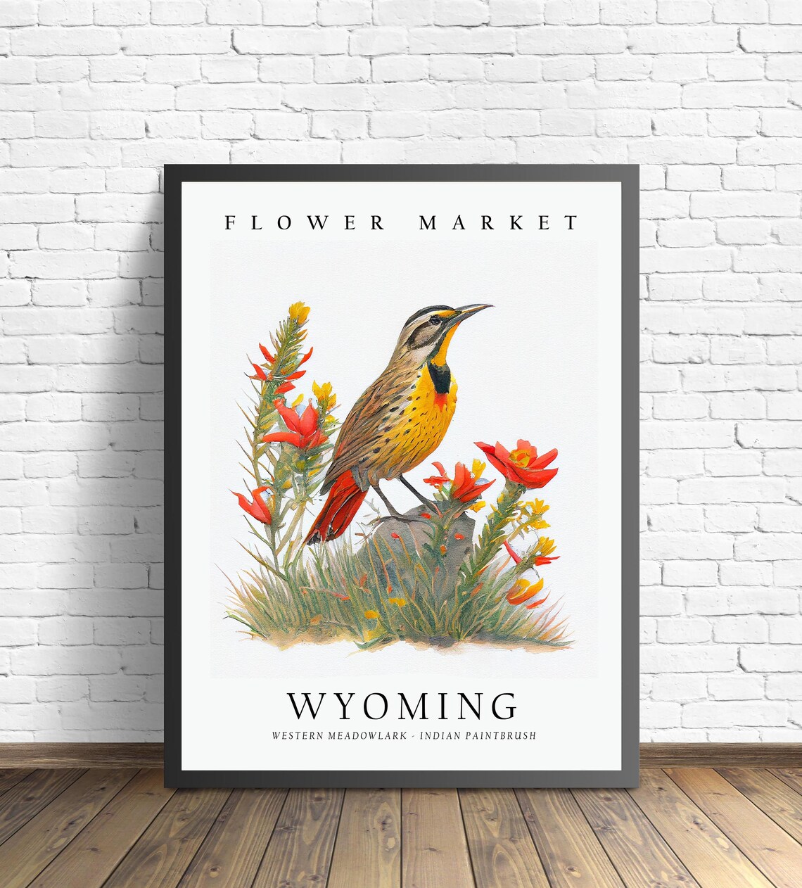 Wyoming State Bird and Flower Art Print, Wyoming