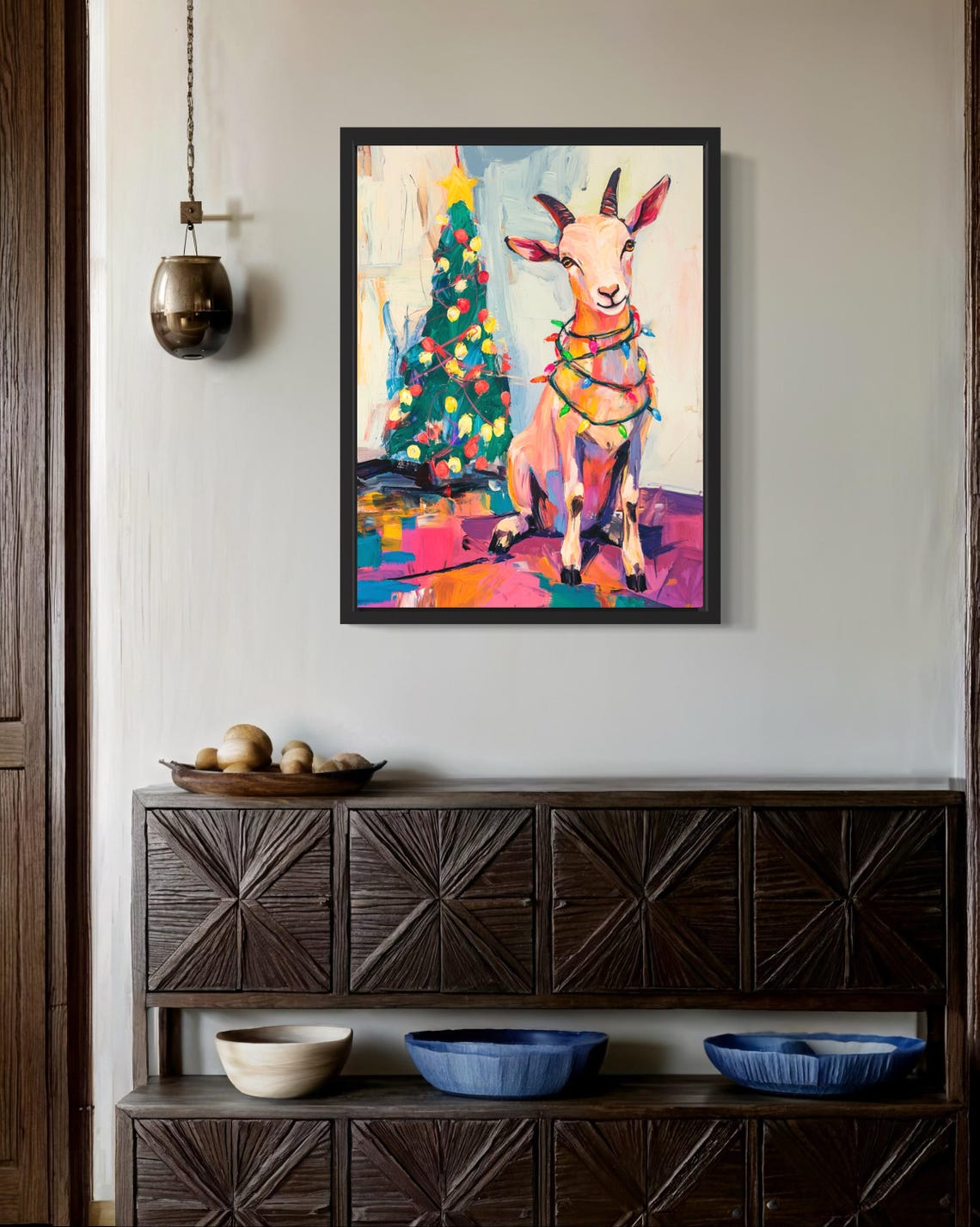 Goat Tangled In Christmas Lights Holiday Tree Poster Artwork - Image 2