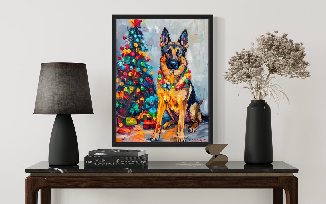 German Shepherd Dog Christmas Lights Poster Art Print - Image 3