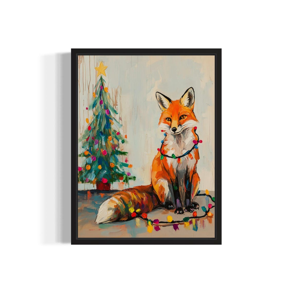 Red Fox Tangled In Christmas Lights Holiday Tree Poster Artwork