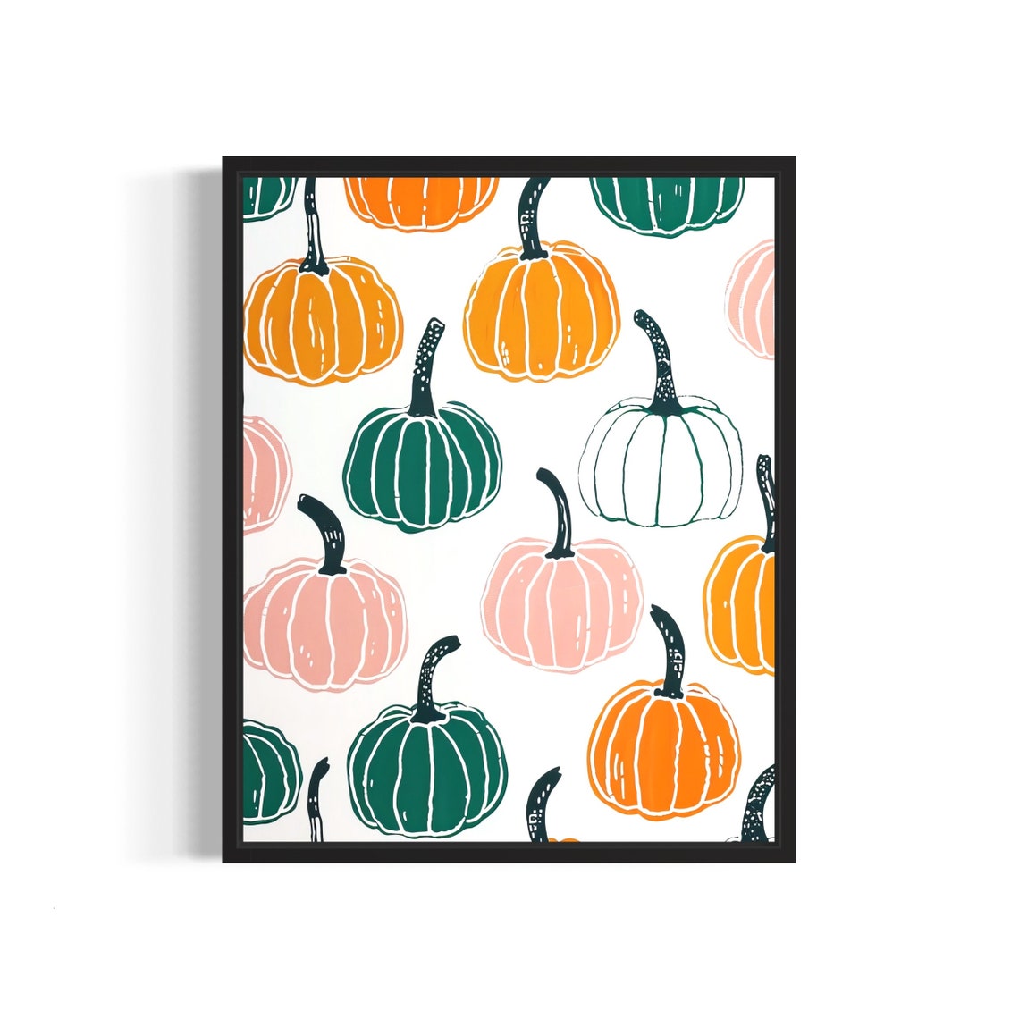 Pumpkin Pattern Orange Pink Green Fall Harvest Kitchen Poster