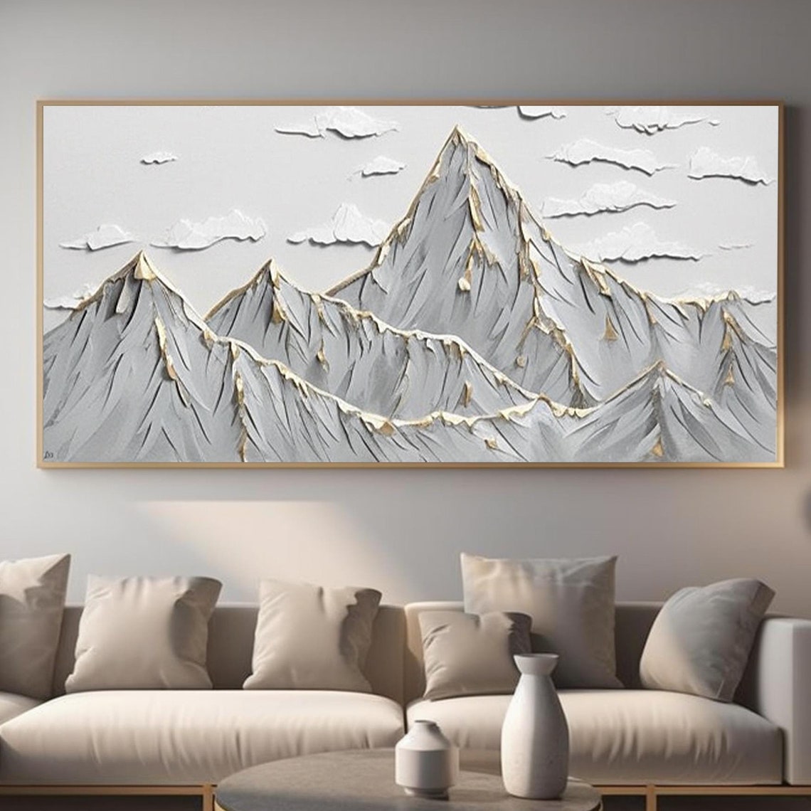 Original Baishan Painting Abstract Hand Painted 3d Mountains Painting Golden Snow Mountain Painting Wall Decoration Art Decoration - Image 4
