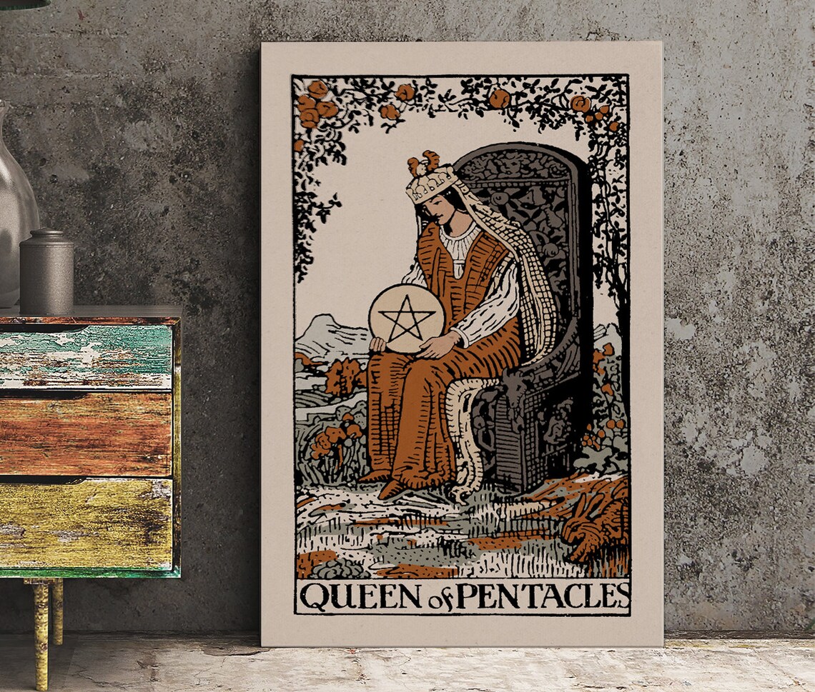 Queen Of Pentacles Tarot Card Poster, Neutral Vibe