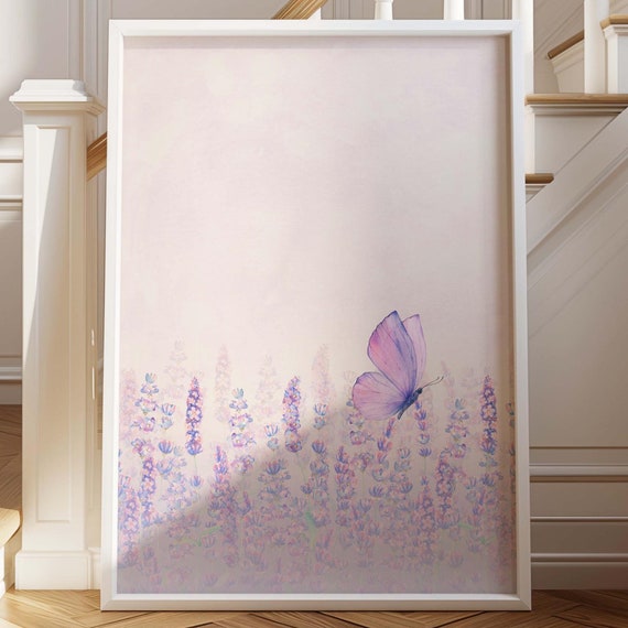 Lavender Field Wall Art Girls Room Decor Light Pink Watercolor Nursery