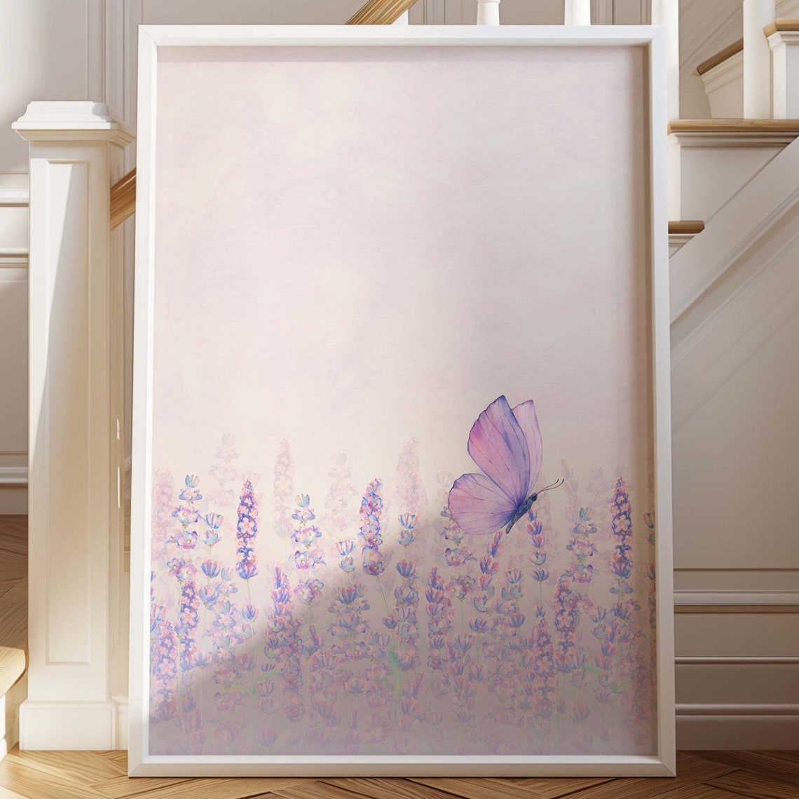 Lavender Field Wall Art Girls Room Decor Light Pink Watercolor Nursery