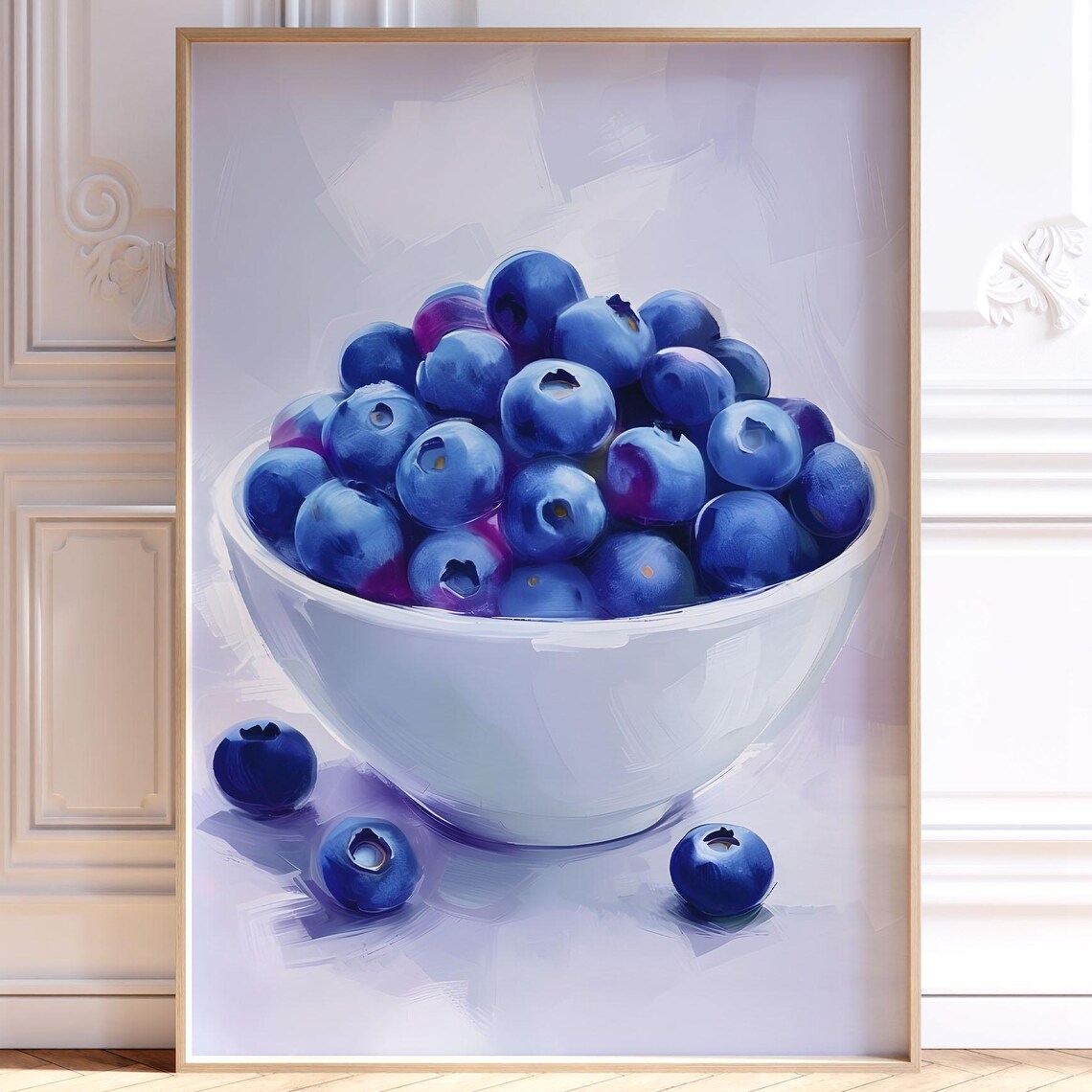 Blueberry Bowl Still Life Art Print Watercolor Kitchen Wall Decor