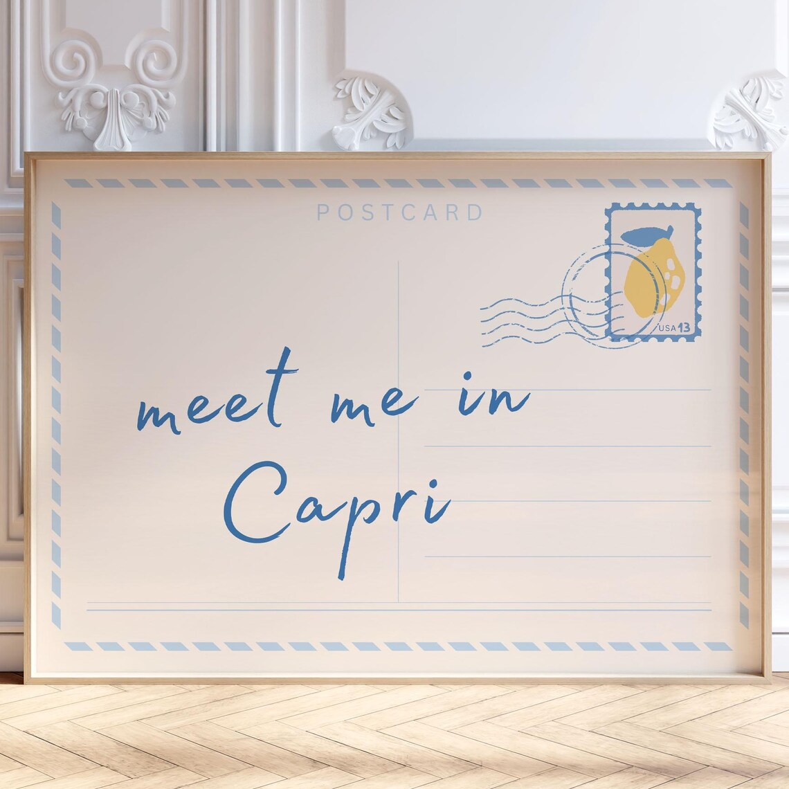 Meet Me In Capri Blue Postcard Travel Print Island Holiday Decor