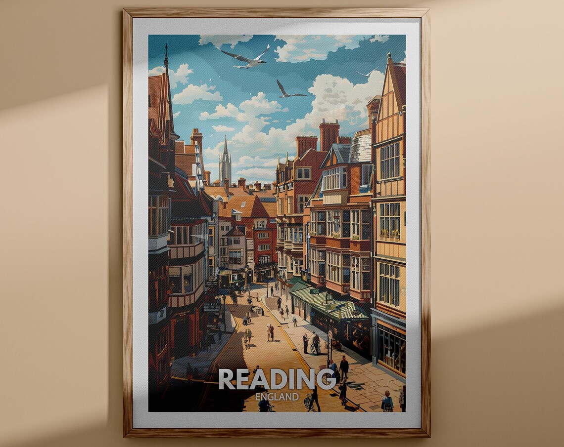 Reading England Bustling Tudor High Street Crowds Shoppers Poster