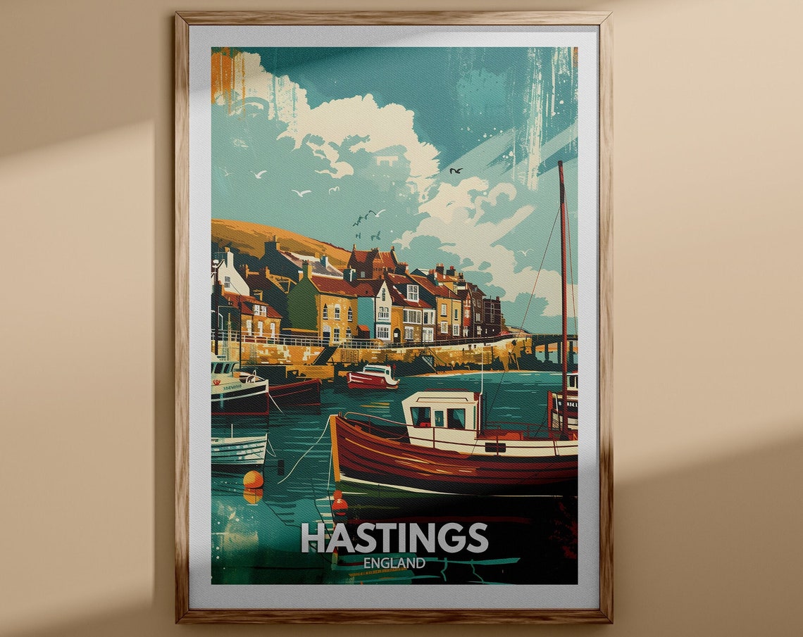 Hastings Art Print Hastings City Poster Uk Wall Art England Wall Decor British Travel Poster United Kingdom Print England City Art