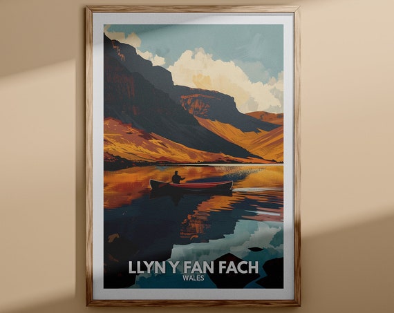Lake Llyn Y Fan Fach Print Lake Llyn Y Fan Fach Poster Wales Lake Travel Poster United Kingdom Lake Art Wales Nature Poster