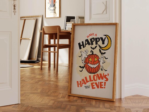 Have a Happy Hallows' Eve Pumpkin Ghosts Vintage Halloween Poster