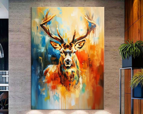Deer Print Wall Art Living Room Decor Jungle Animal Art Deer Art Animal Portrait Print Extra Large Wall Art