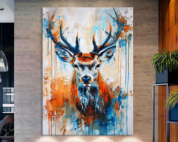 Deer Print On Wall Art Living Room Decor Jungle Animal Art Deer Art Animal Portrait Print Extra Large Wall Art