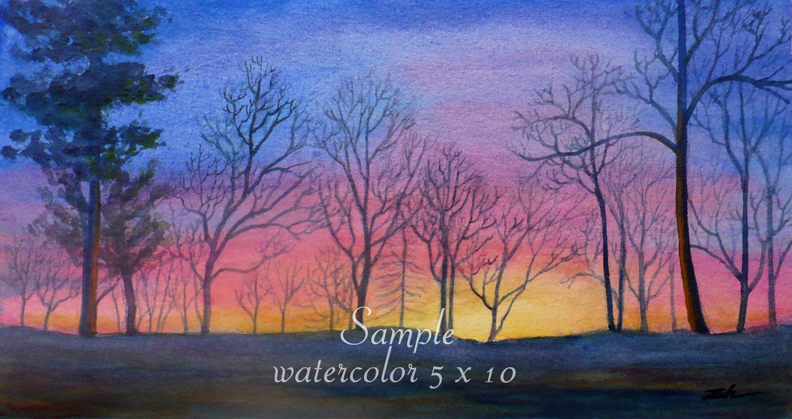 Purple Sunset Lake Swimming Watercolor Tranquil Waterscape Art Poster - Image 4
