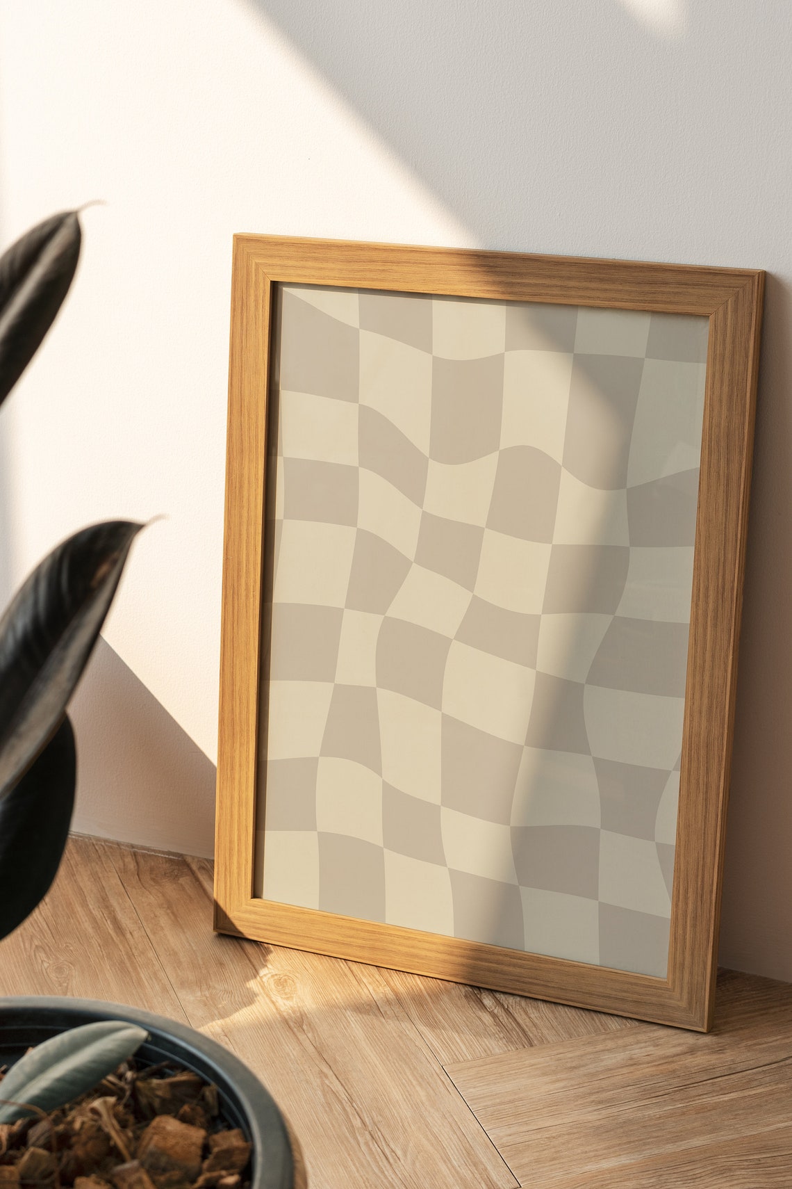 Stone Khaki Wavy Checkerboard Abstract Neutral Trendy Poster