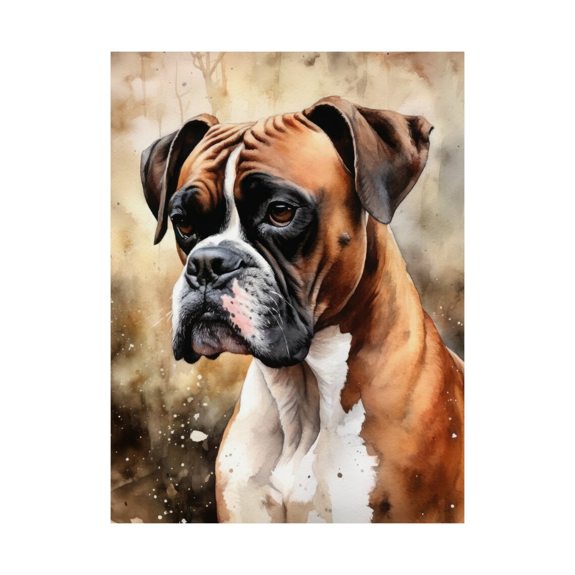 Boxer Dog Fawn White Coat Watercolor Close Up Portrait Wall Art Print - Image 4